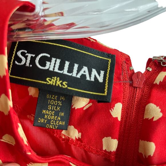 Vintage St. Gillian Silk Dress Size 14 Red Gold - Picture 4 of 10